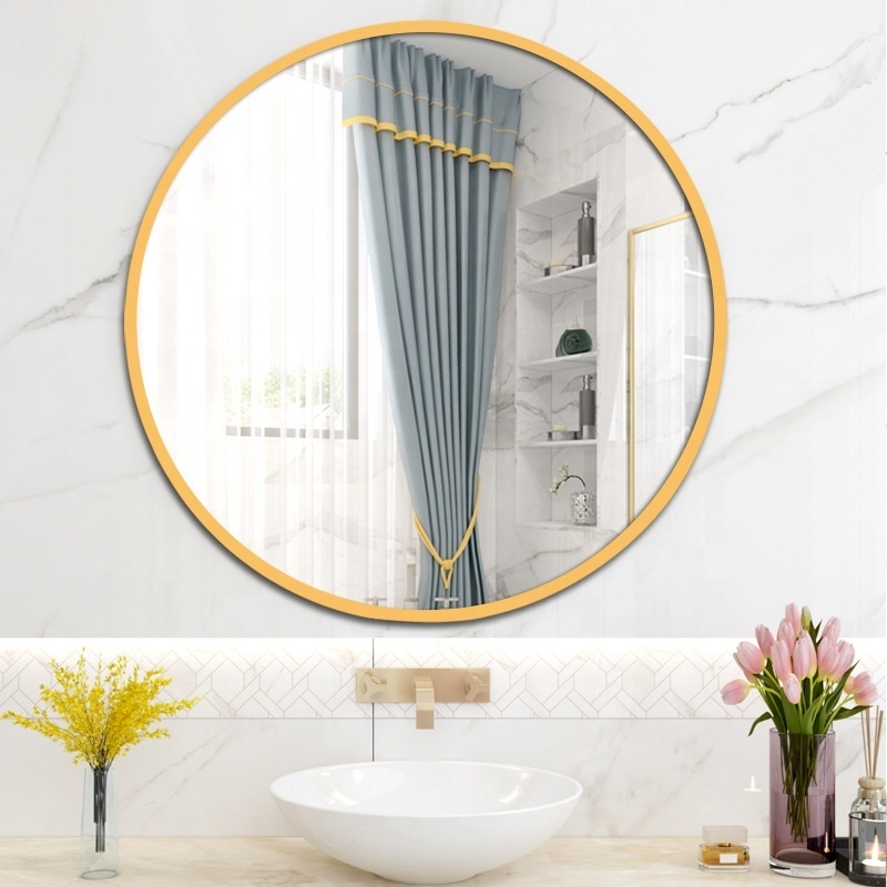 Custom Aluminum Alloy Round Black Gold Framed Circle Mounted Bathroom Decor Metal Wall Hanging Mirror for Decoration