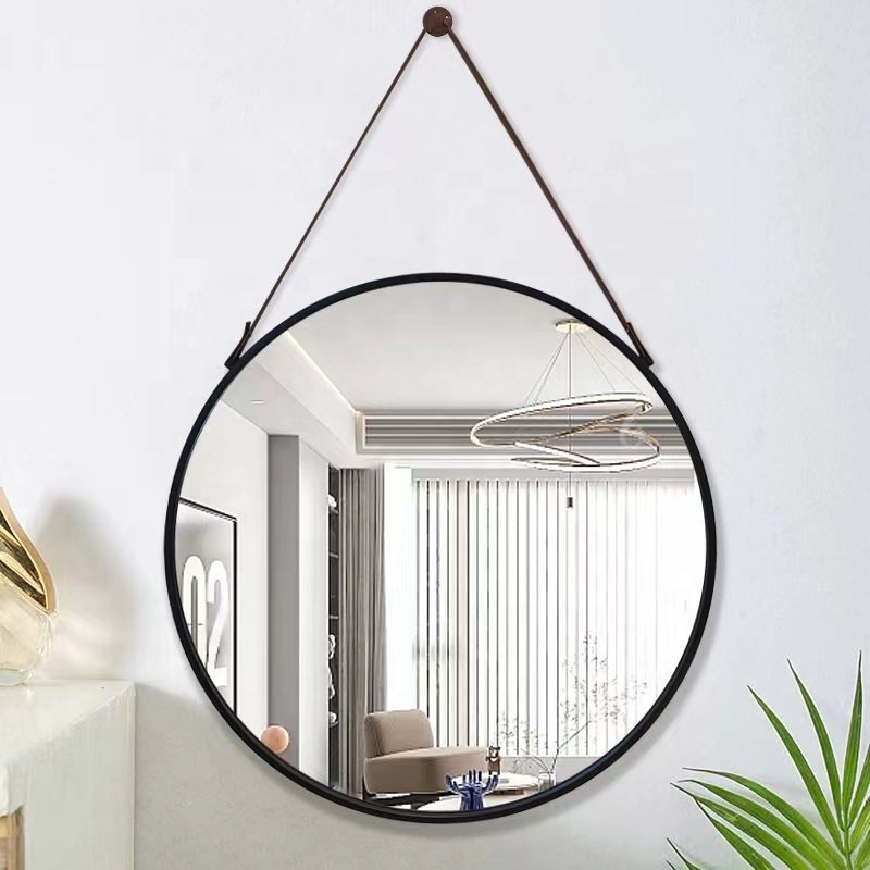 Customized Circular Framed Art Decor Wall Adhesive Mirror Living Room or Bathroom Decor Mirror Glass Round With Belt