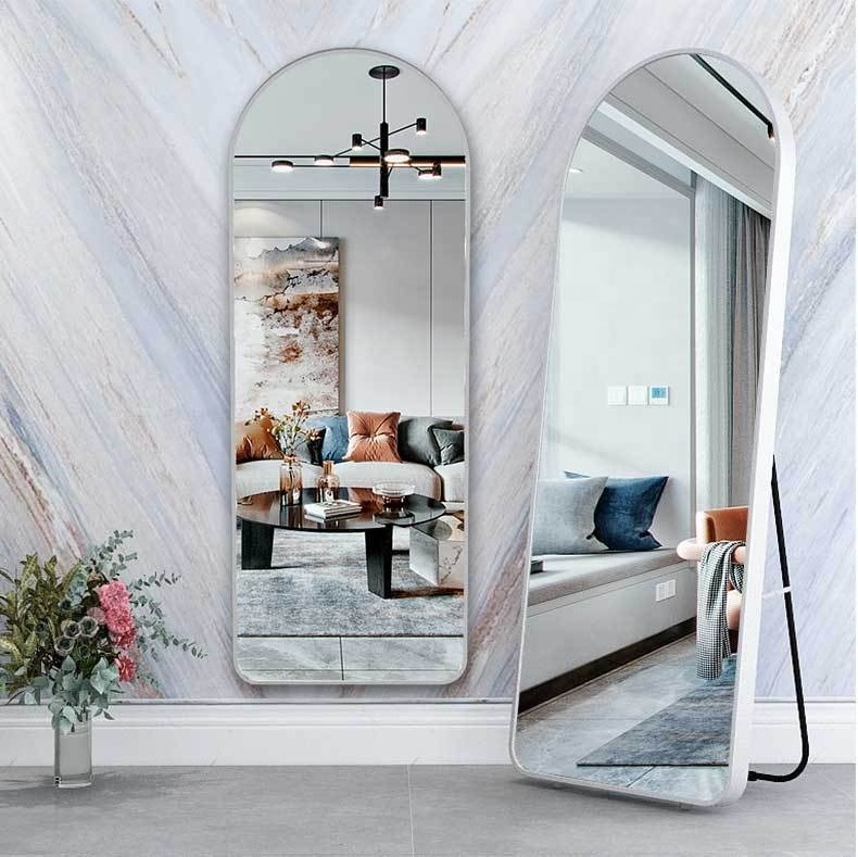 Arch shape floor full length Dressing mirror metal frame standing mirror wall hanging bathroom mirrors