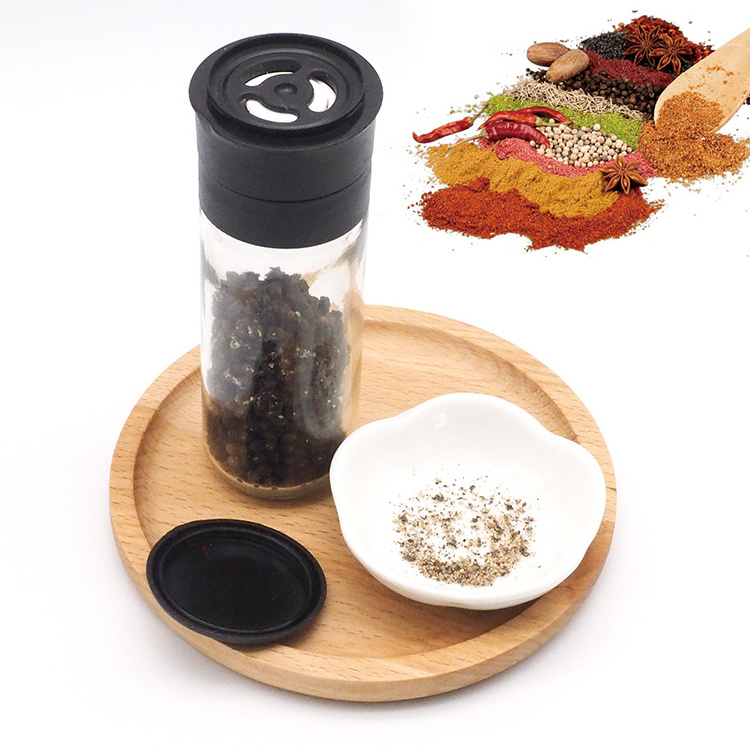 Free sample glass salt grinder bottle 80ml,  travel 100ml salt pepper grinder bottles plastic grinder black