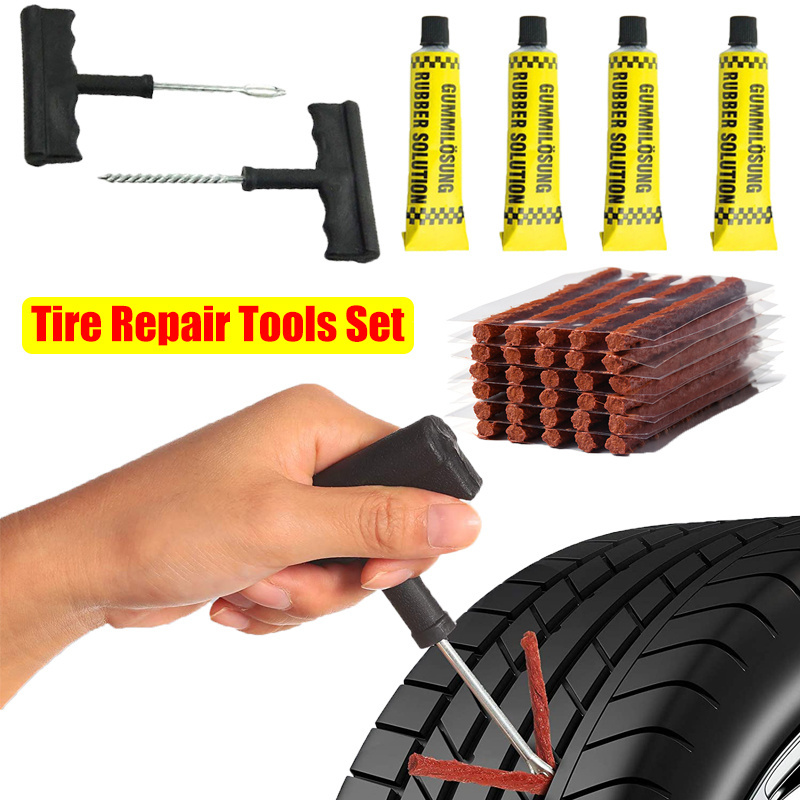 Car Tire Repair Tool Kit with Rubber Strips Tubeless Tyre Puncture Studding Plug Set Tools for Truck Moto Car Repair Accessories