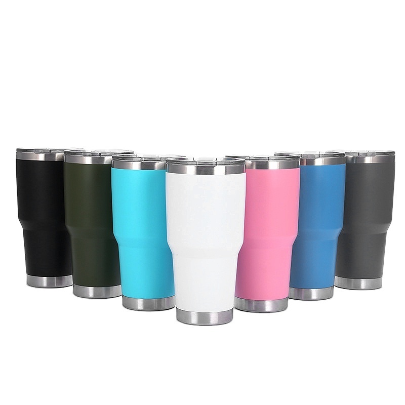 Custom Logo 20oz 30oz Tumbler Cup Double Wall Vacuum Insulated Stainless Steel Travel Mug Powder Coated Tumbler with Straw