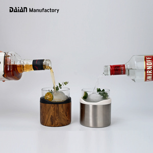 Daian Modern Luxurious Barware 9oz/12oz Shot/Whisky/Beer Glass Cup with Double Wall Stainless Steel Sleeve with Custom Logo