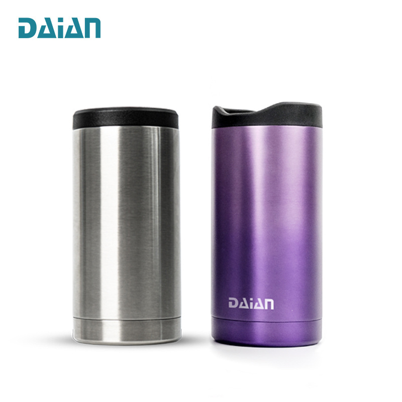 4 in 1 Double Walled Stainless Steel Slim Can Vacuum Insulated Cooler Holder 12 Oz Beer Cold Insulator