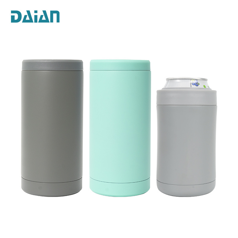 4 in 1 Double Walled Stainless Steel Slim Can Vacuum Insulated Cooler Holder 12 Oz Beer Cold Insulator