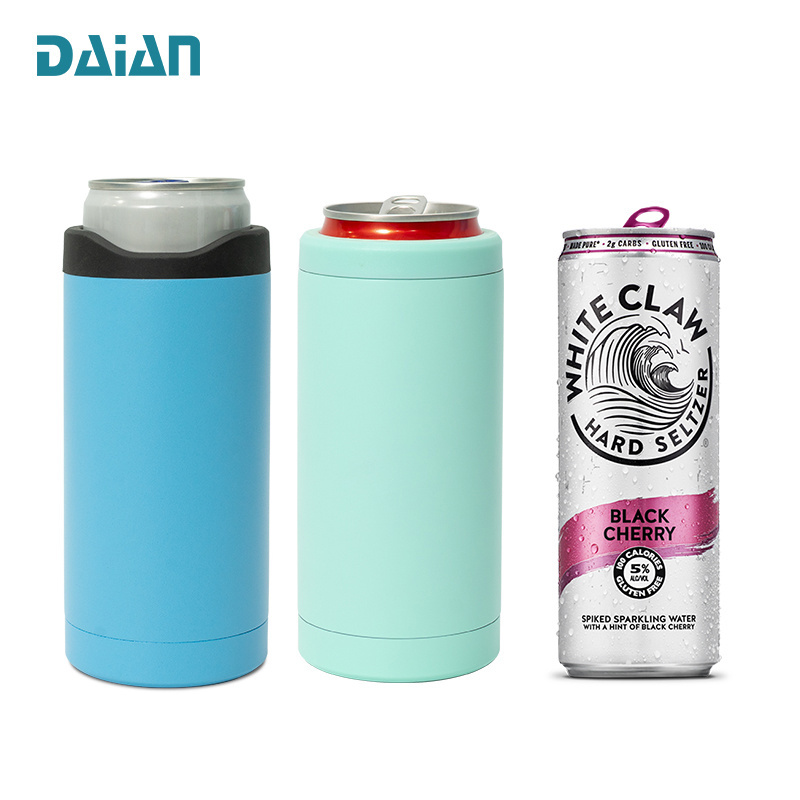 4 in 1 Double Walled Stainless Steel Slim Can Vacuum Insulated Cooler Holder 12 Oz Beer Cold Insulator