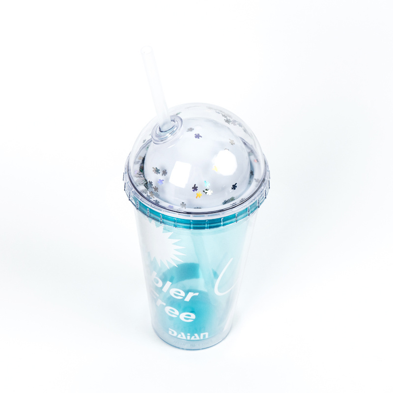 High Quality Double Wall Dome Lid 16oz Acrylic Clear Plastic Tumbler with Straw