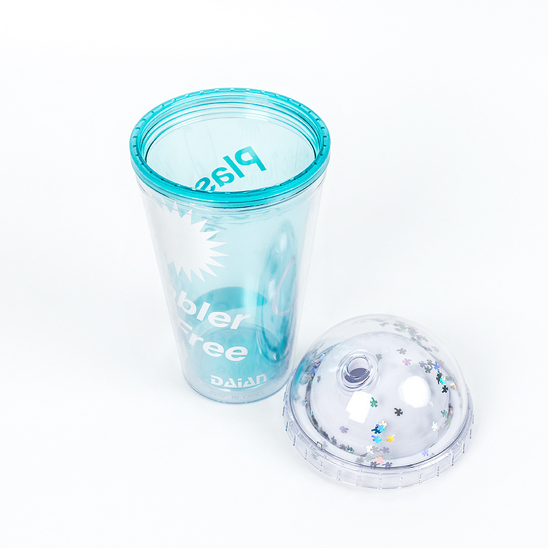 High Quality Double Wall Dome Lid 16oz Acrylic Clear Plastic Tumbler with Straw