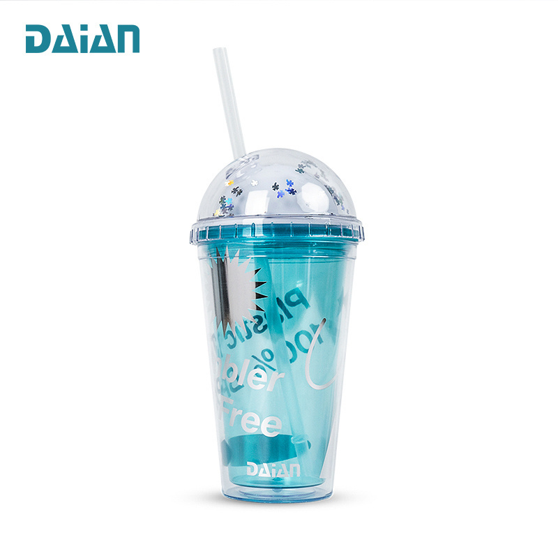 High Quality Double Wall Dome Lid 16oz Acrylic Clear Plastic Tumbler with Straw