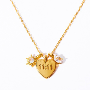 Yiwu DAICY Hot Sale stainless steel 11:11 necklace 18k gold with zircon Angel Number heart Necklace Spiritual Gift for Her