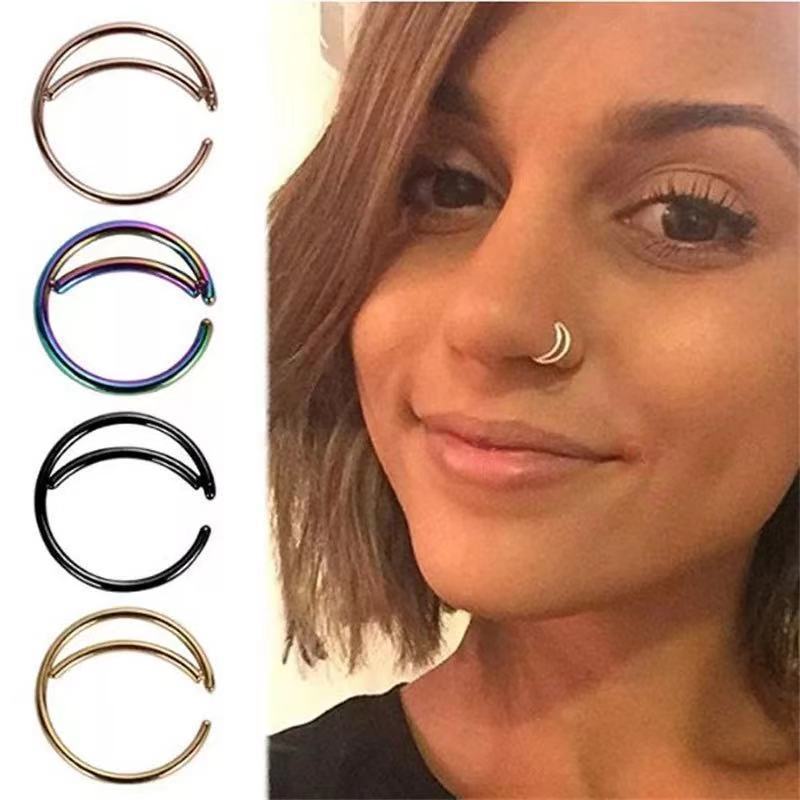 Daicy wholesale factory price fashion non piercing nose hoop rings stainless steel moon fake clip on nose piercing