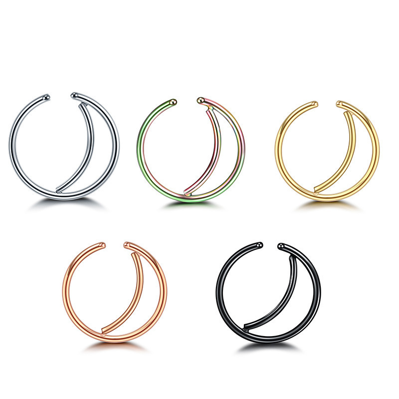 Daicy wholesale factory price fashion non piercing nose hoop rings stainless steel moon fake clip on nose piercing