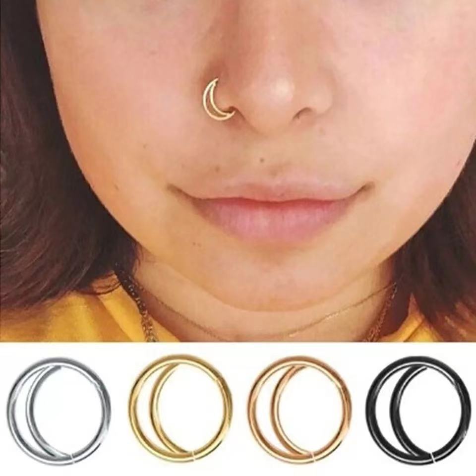 Daicy wholesale factory price fashion non piercing nose hoop rings stainless steel moon fake clip on nose piercing