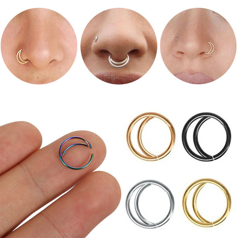 Daicy wholesale factory price fashion non piercing nose hoop rings stainless steel moon fake clip on nose piercing