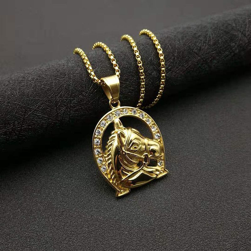 DAICY hip hop men gold 316l stainless steel diamond saddle horse head jewelry pendant