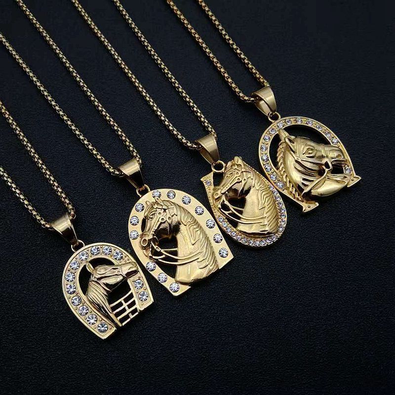 DAICY hip hop men gold 316l stainless steel diamond saddle horse head jewelry pendant