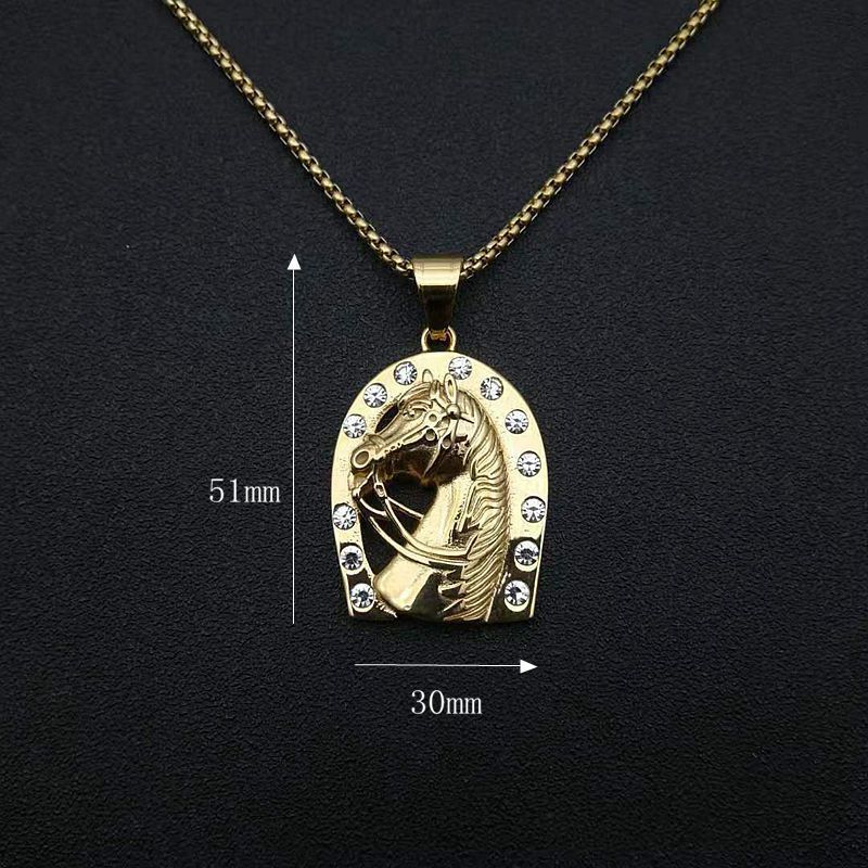 DAICY hip hop men gold 316l stainless steel diamond saddle horse head jewelry pendant