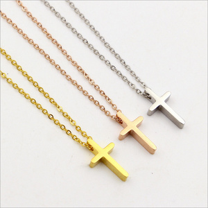 DAICY simple elegant women mini rose gold stainless steel cross necklace