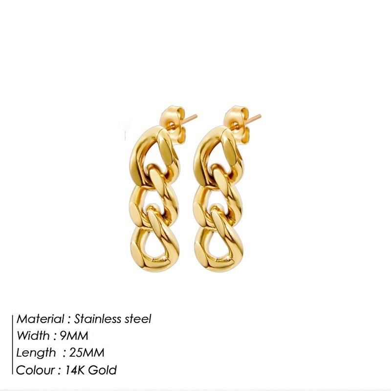 Yiwu DAICY new arrival gold plated Cuban Chain Dangle Earrings stainless steel drop Chain Stud Earrings for women gift for Her