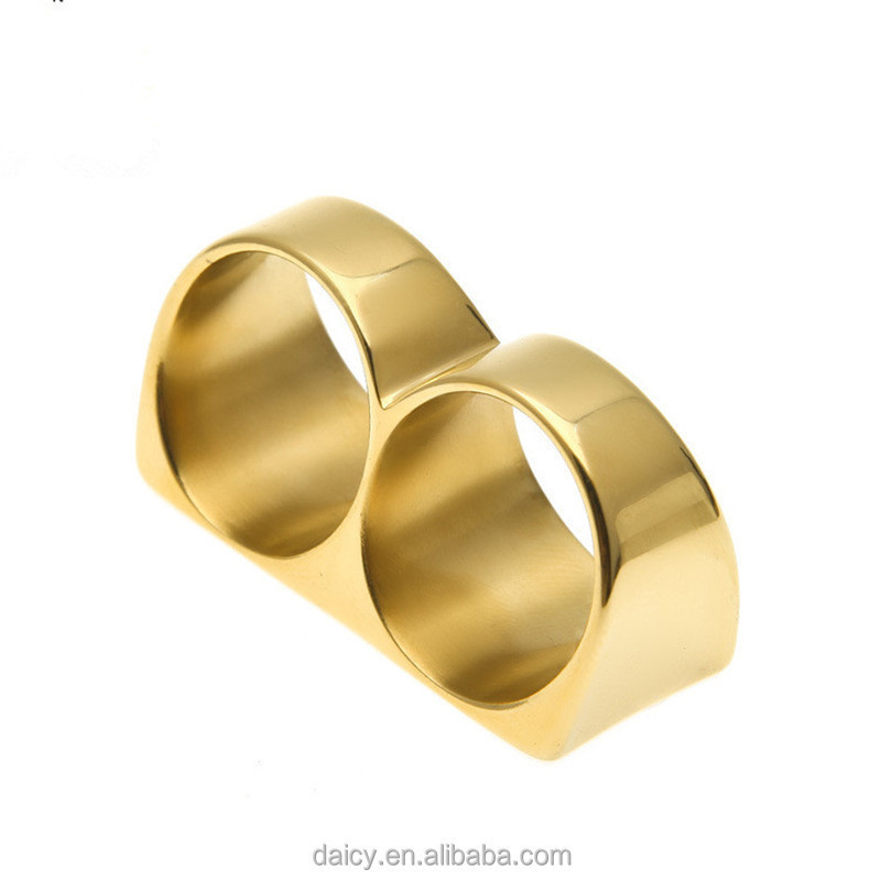 DAICY men's simple stainless steel two fingers hip hop jewelry gold plated ring