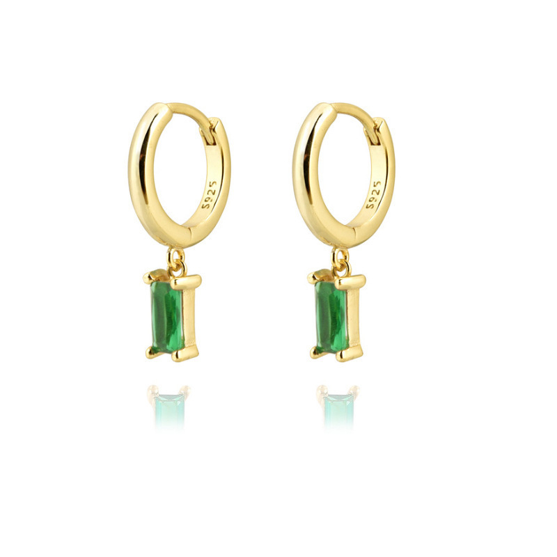 DAICY fashion trendy women Gold plated huggie hoop earrings with emerald coloured pendant charm earrings