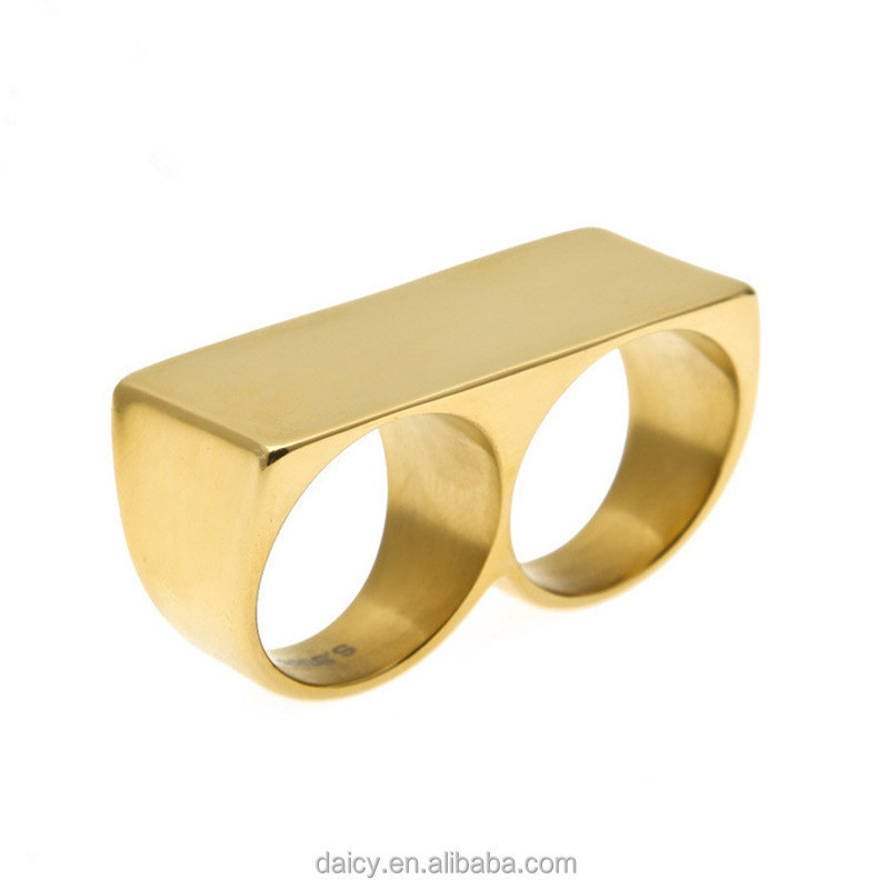 DAICY men's simple stainless steel two fingers hip hop jewelry gold plated ring