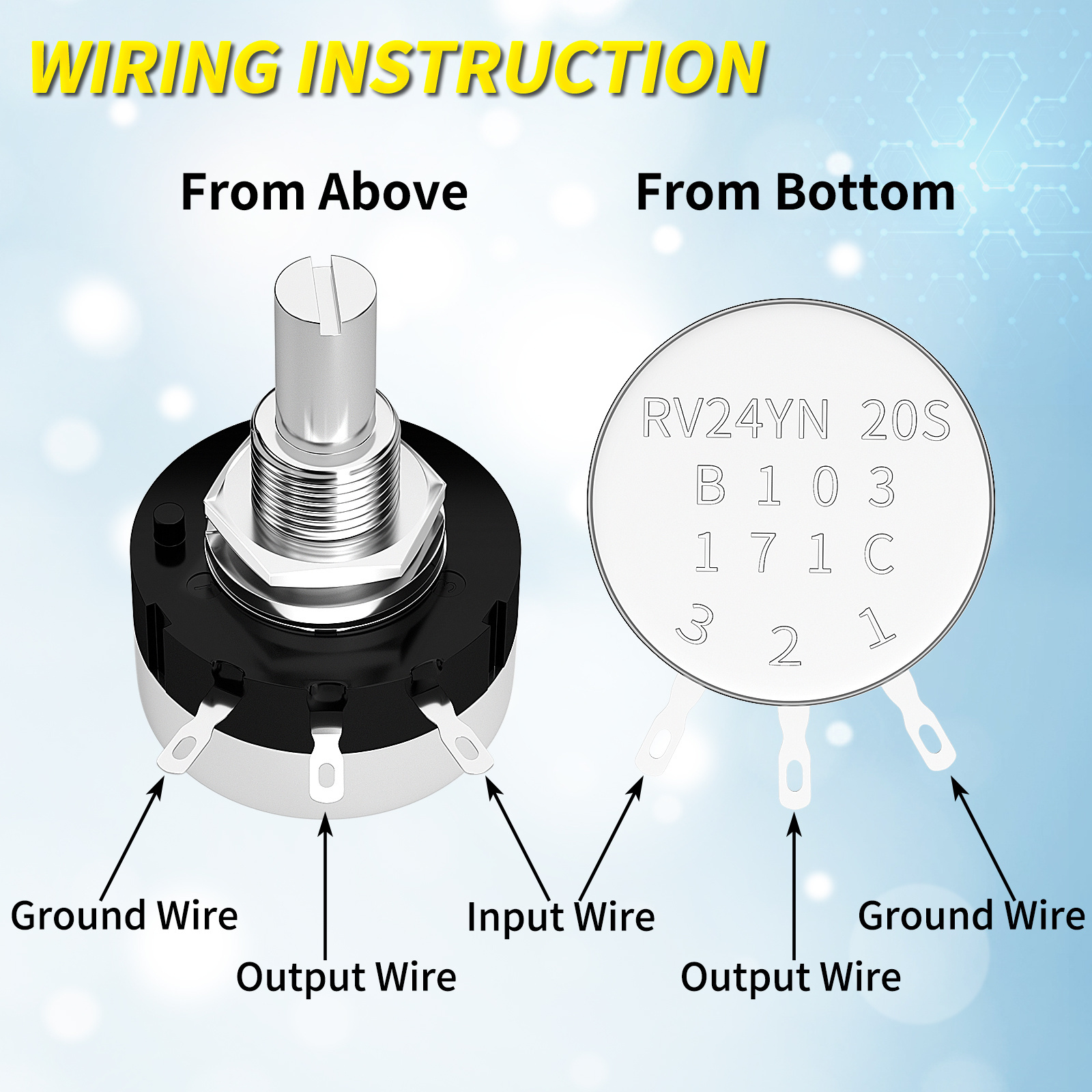 B10K Potentiometer Single Carbon Film Rotary 10K Ohm Potentiometers with A03 Knob & Dial for Inverter Speed Regulation Control