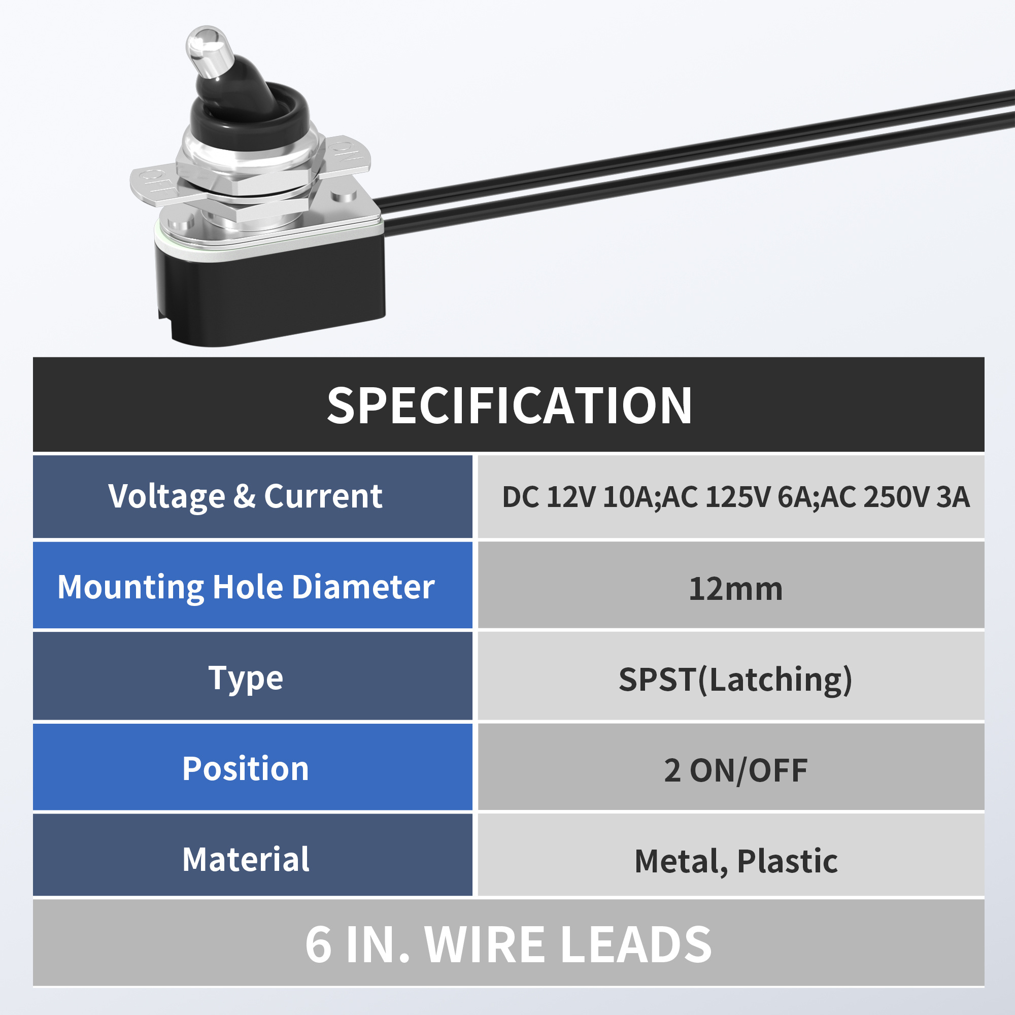 Heavy Duty On Off Toggle Switch 250V Waterproof SPST Toggle Switches With Wire Leads and Cover for Electrical Marine Boat Car