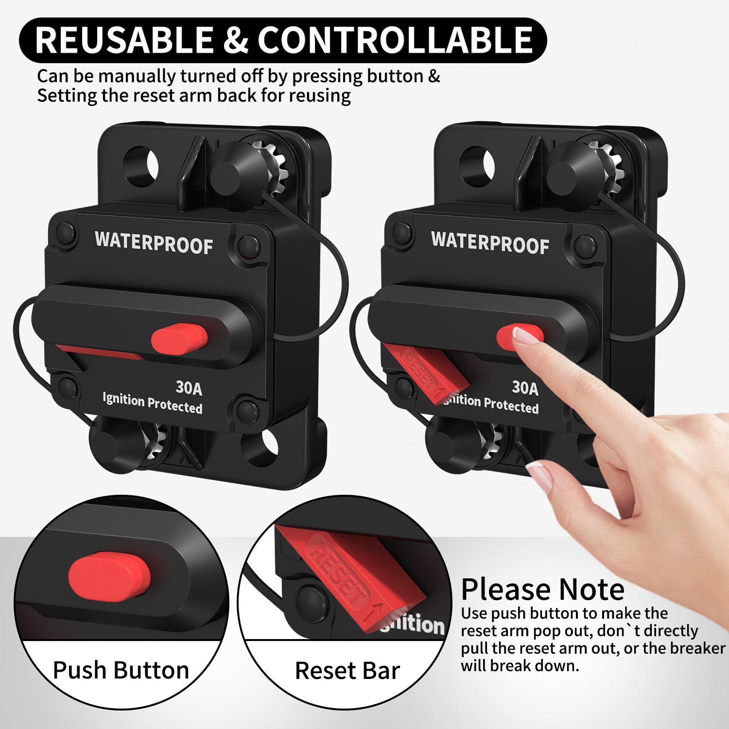 Electrical 12V 30A Battery Circuit Breaker Waterproof Auto Overload Protector Switch With Resettable Manual For Truck R