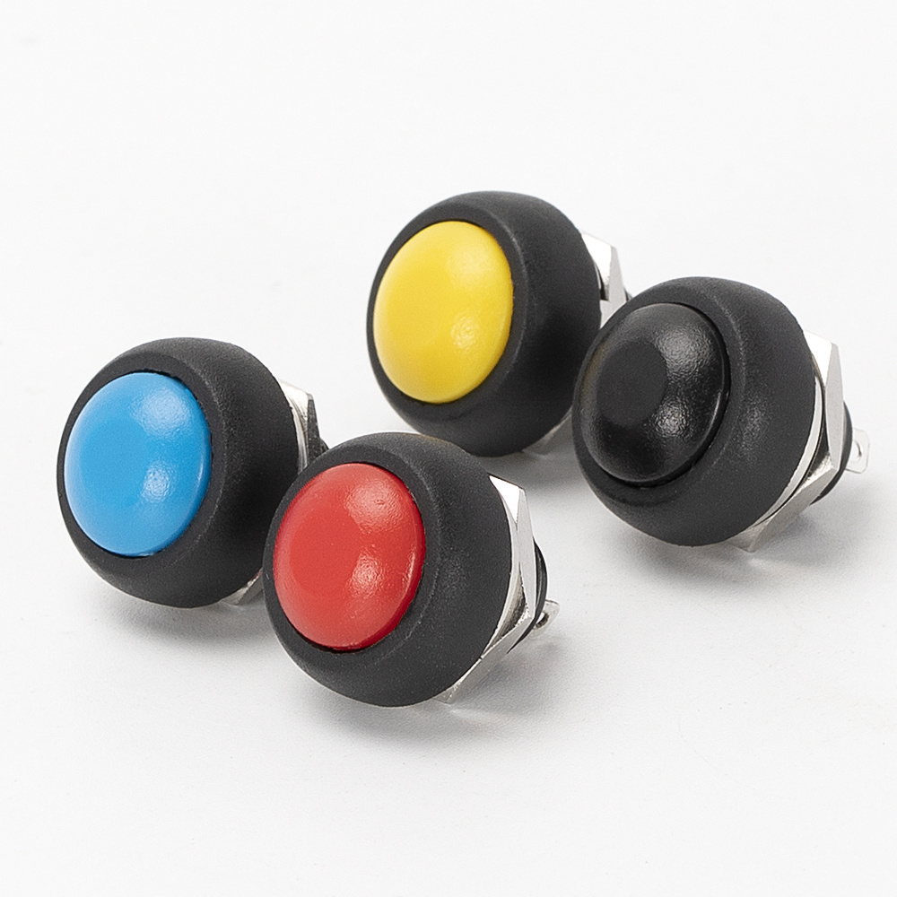 PBS-33B Small Momentary OFF-(ON) Plastic Colorful SPST 2Pin Round 12MM Mini Push Button Switches with Red Green Yellow Blue