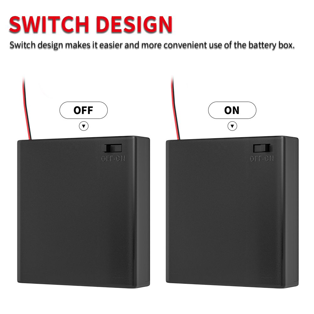 ABS Plastic Black Housing 4 Cell 6V Battery Holder AA With Switch And Cover 4 AA Battery Holder For Toy