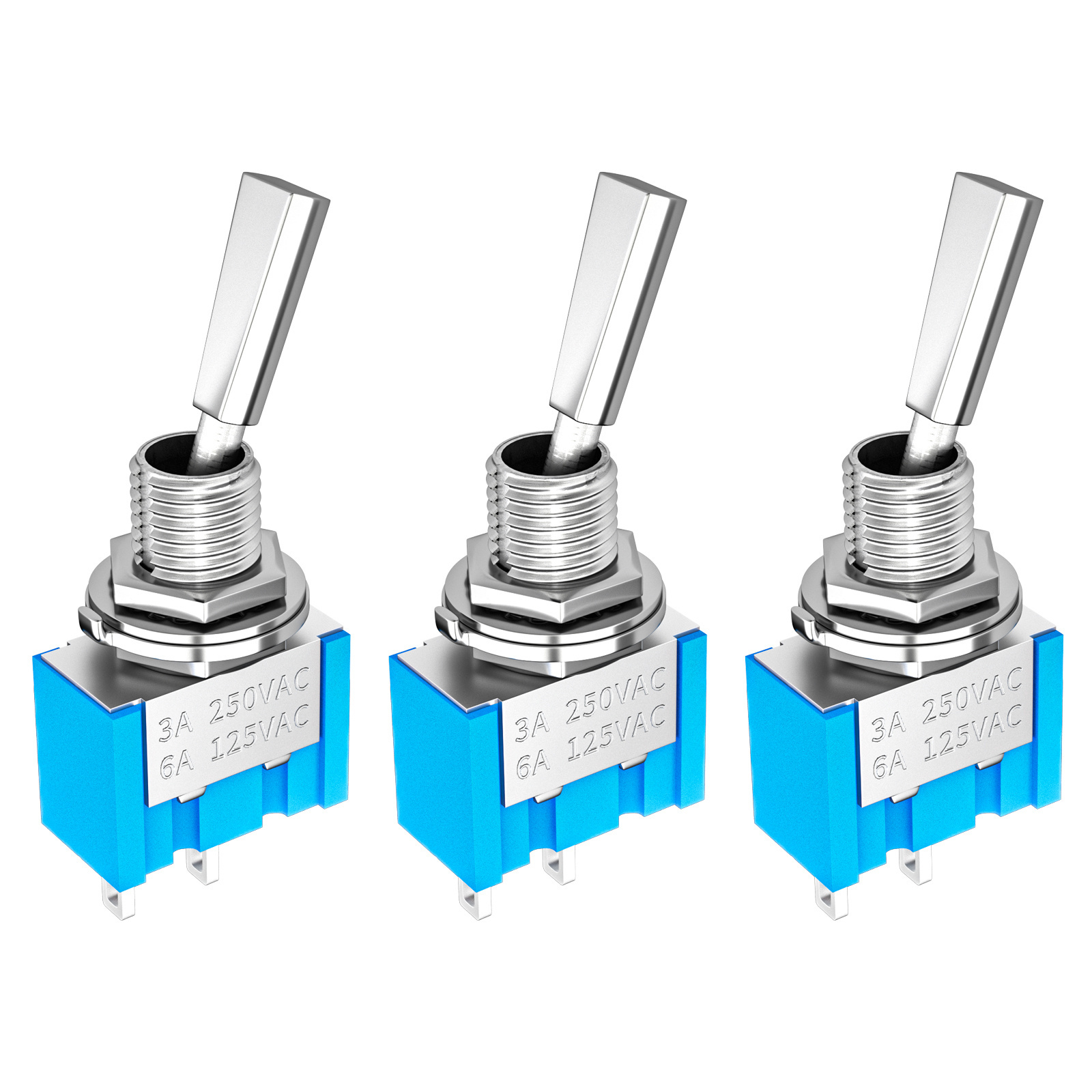 Mini Toggle Switch SPST Miniature Small Toggle Switch ON/Off 2 Position 2 Pin 6A 125VAC 3A 250VAC Metal Flat Handle