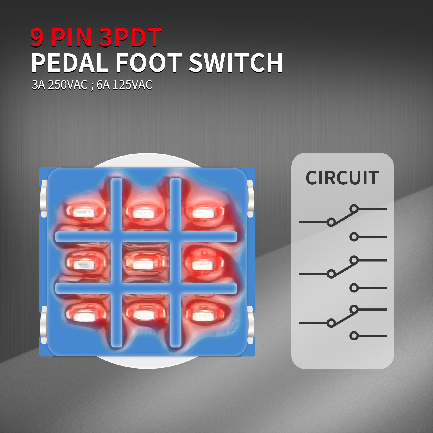 3PDT Footswitch Latching Solder Lug Foot Pedal Switch ON-ON 9Pins Guitar Pedal Switch 6A 125VAC;3A 250VAC Factory