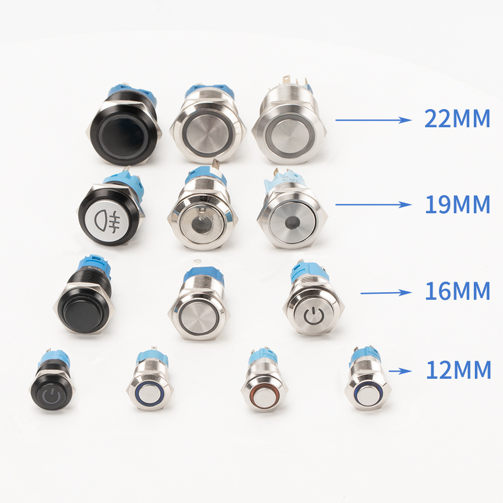 Comprehensive Black Metal Push Button Switch 12/16/19/22mm Waterproof Latching Momentary Illuminated Push Button Switches