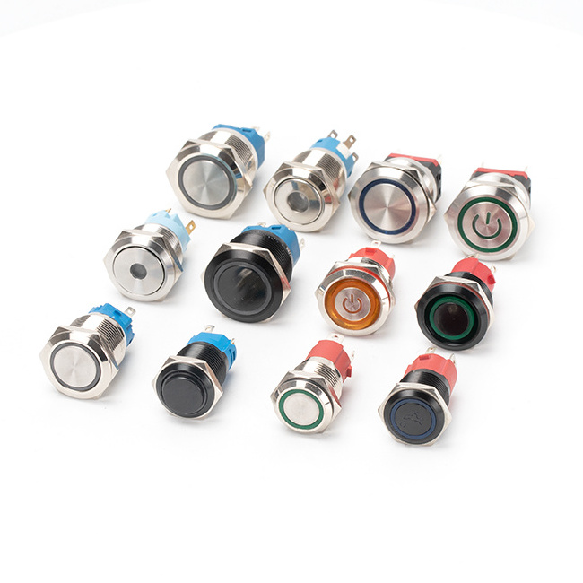 Comprehensive Black Metal Push Button Switch 12/16/19/22mm Waterproof Latching Momentary Illuminated Push Button Switches