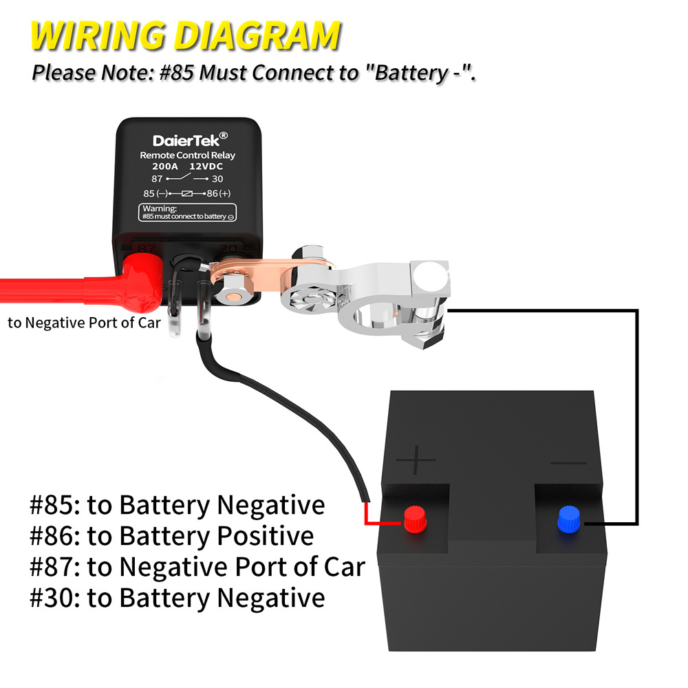 Remote Battery Disconnect Switch 12V 200A Car Kill Switch Anti-Theft with Two Wireless Remote Control Relay Fobs