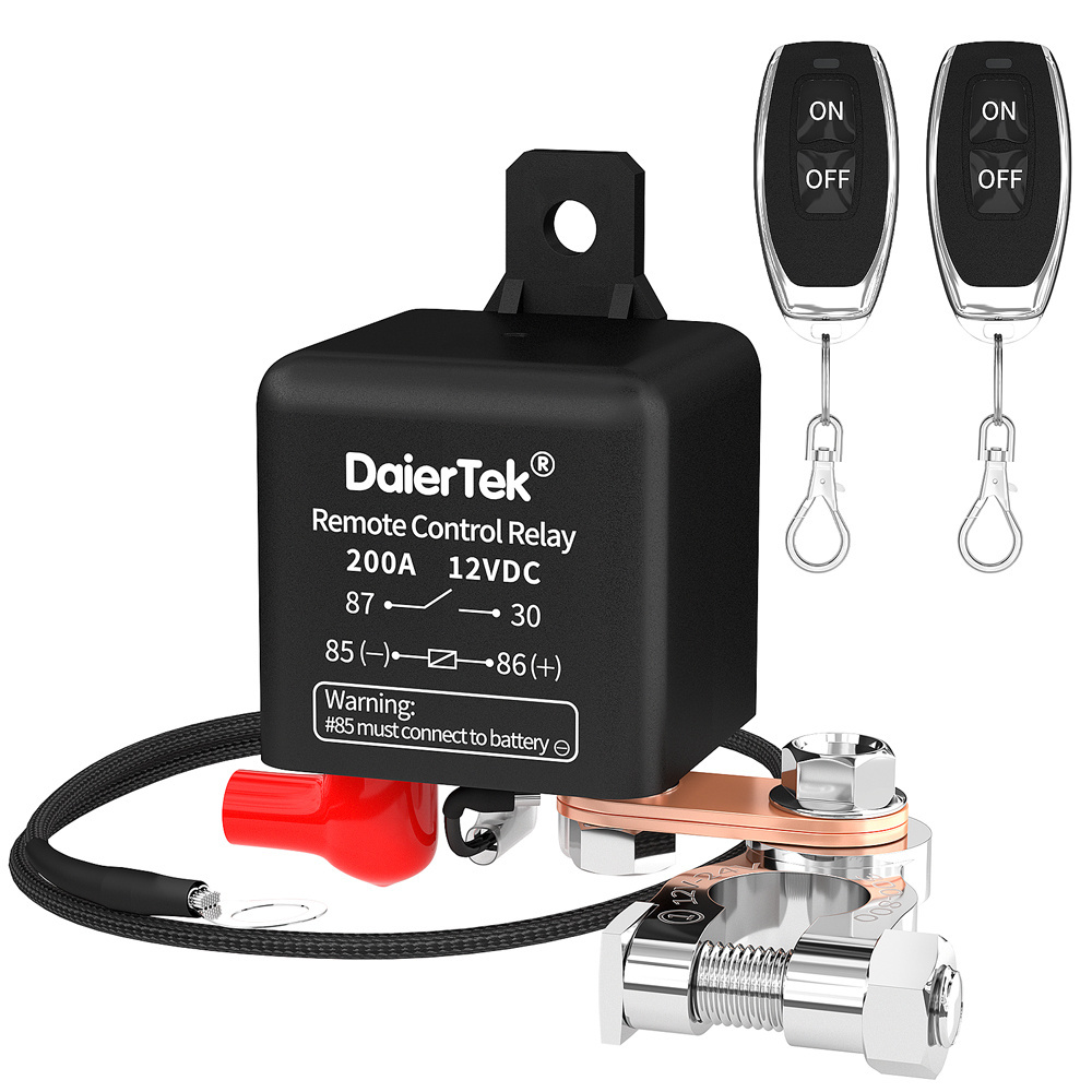 Remote Battery Disconnect Switch 12V 200A Car Kill Switch Anti-Theft with Two Wireless Remote Control Relay Fobs