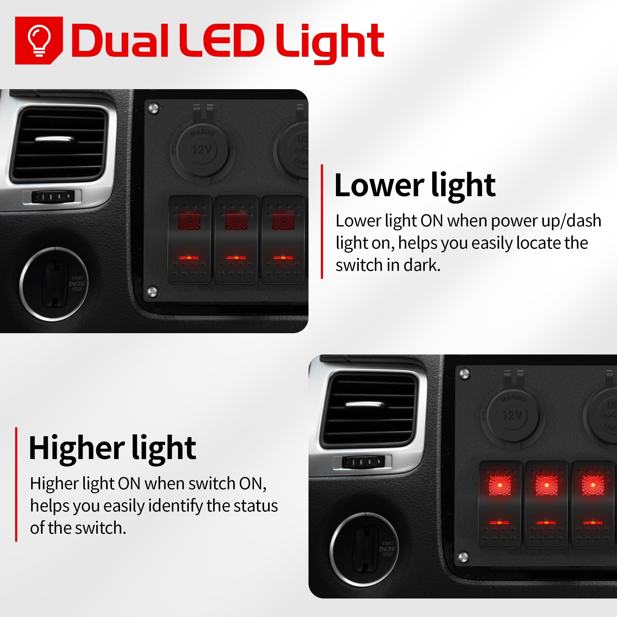 Waterproof Car Switch Panel 12V Marine 6 Gang Switch Panel With USB Cigarette Lighter Socket Voltmeter for Boat