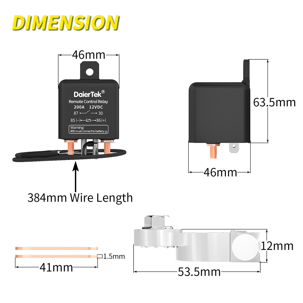 12V DC  Automotive Relay 200A Remote Battery Disconnect Switch With 2 Keys Kit Wireless Car Kill Switch Anti-Theft