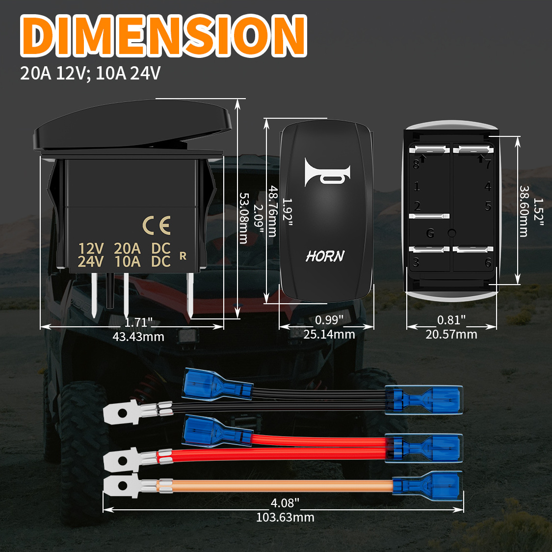 SPST L-Shaped 12V Marine Switches Dual Light Motorcycle Horn Switch 5-Pin (ON)-OFF Switch Yacht With Wire