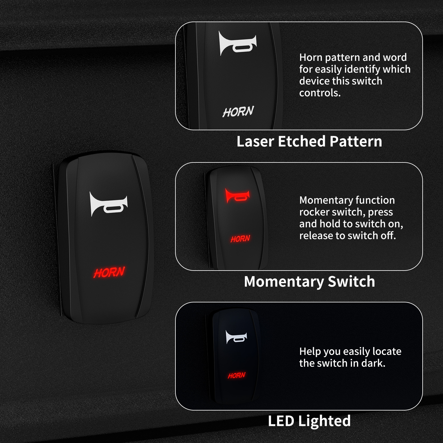 SPST L-Shaped 12V Marine Switches Dual Light Motorcycle Horn Switch 5-Pin (ON)-OFF Switch Yacht With Wire