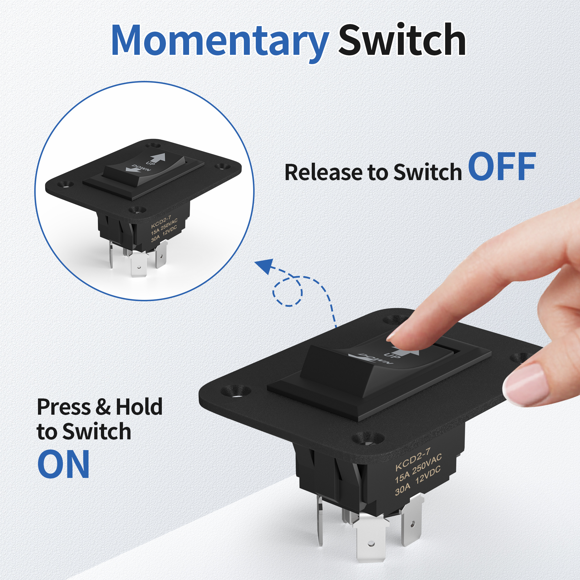 30A 12V Momentary UP Down Logo Rocker Switches DPDT Polarity Reversing  Reverse Polarity Switch With Mounting Panel For Crane