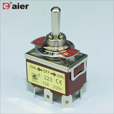 KN3C-223P 15A 250V (ON) OFF (ON) Spring Return 6P DPDT Toggle Switch