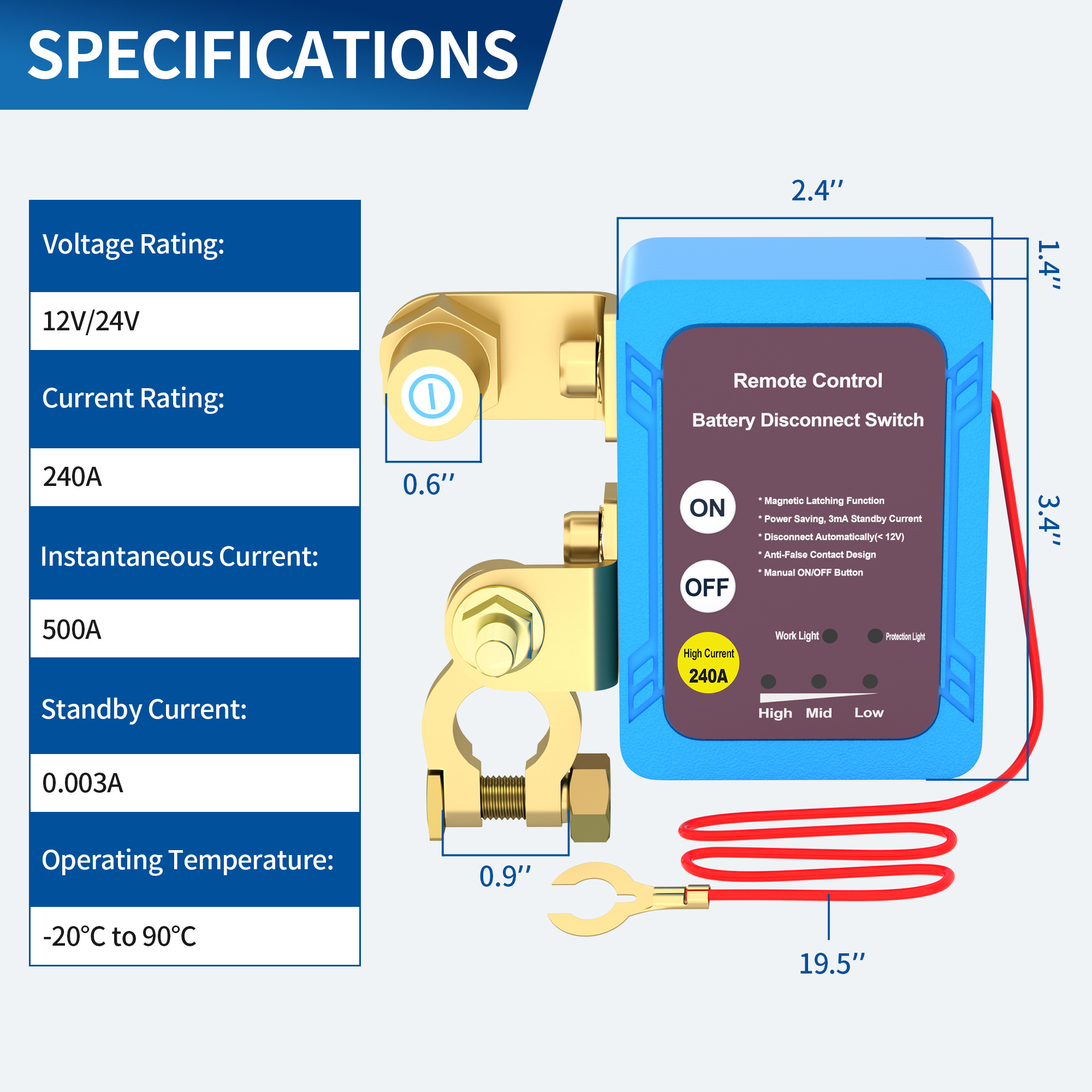 12V 240A Automatic Power Shut Remote Control Switch Battery Disconnect Kill Relay for Auto Car Truck Boat