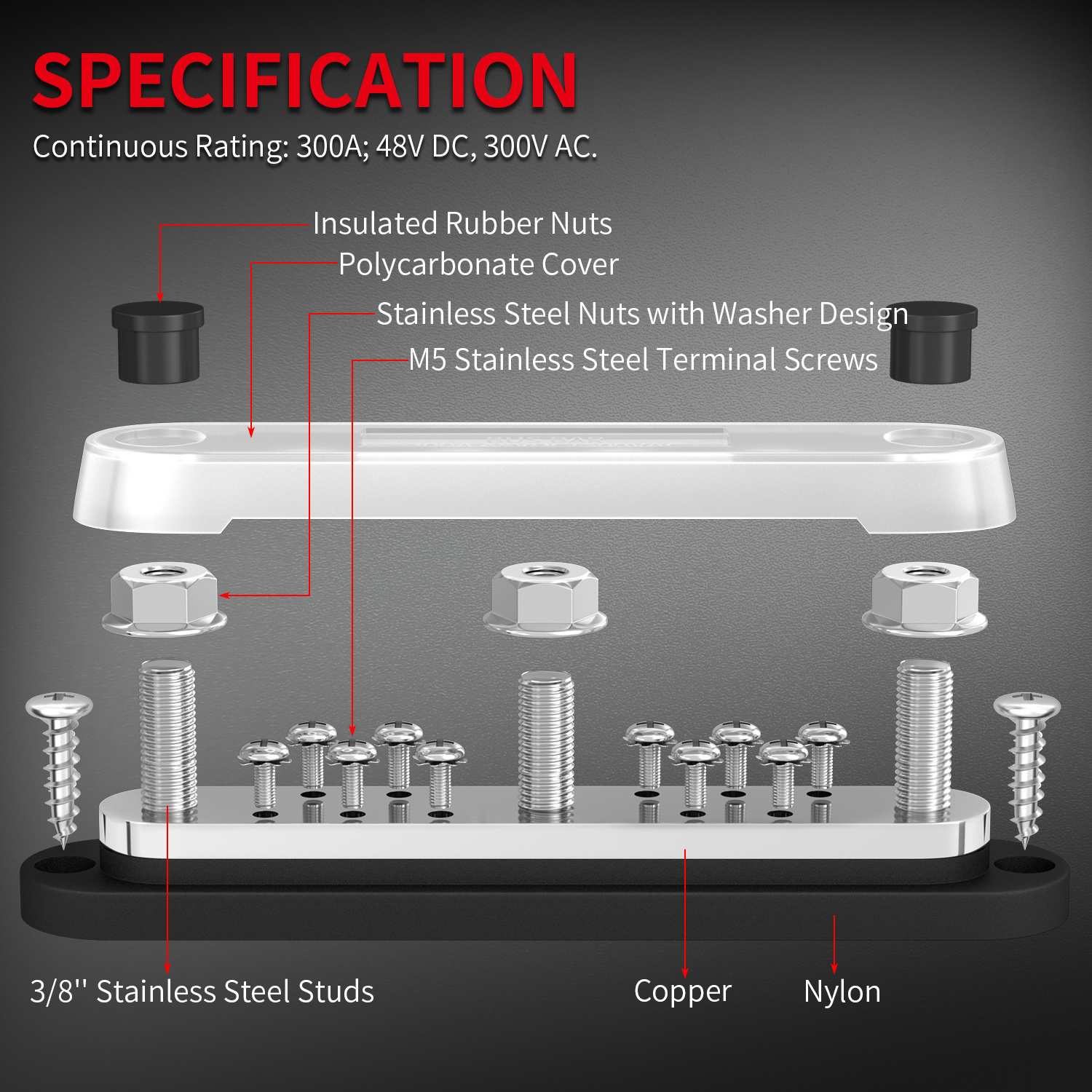 3XM10 Post 10XM5 300A Bus Bar Heavy Duty ScrewnTerminals Power Distribution Block Busbar With Cover