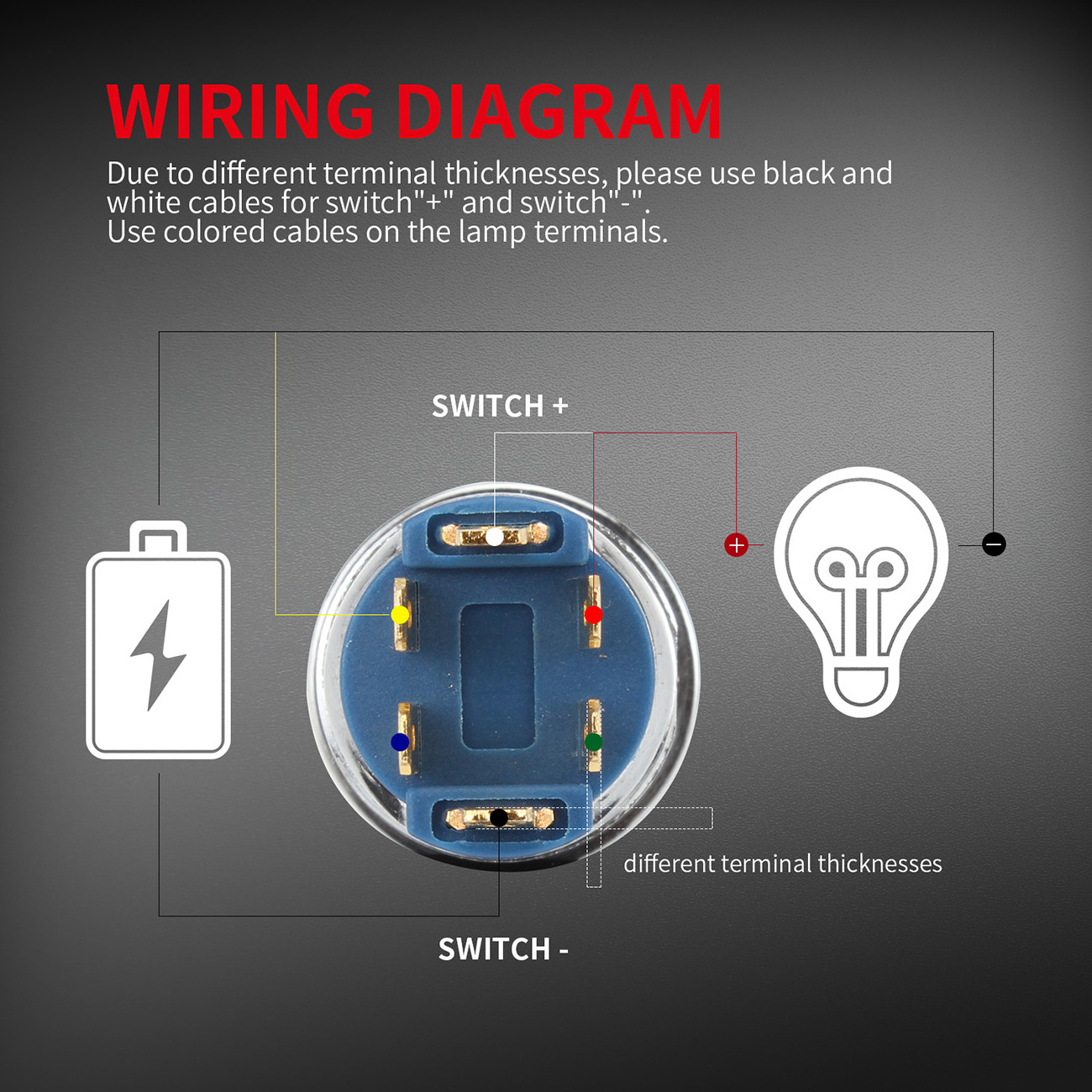 16mm SPST ON OFF RGB Illuminated Metal 20A 12V Waterproof Toggle Switch With Wire For Car Boat Marine Motorcycle