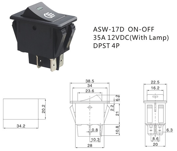 12V Automatic Rocker Switch with LED ON-OFF 4P DPST 35A 12VDC 34.2*20.2MM Fog Light Switch For Car RV