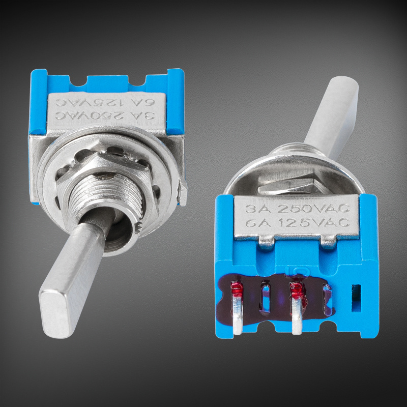 Mini Toggle Switch SPST Miniature Small Toggle Switch ON/Off 2 Position 2 Pin 6A 125VAC 3A 250VAC Metal Flat Handle