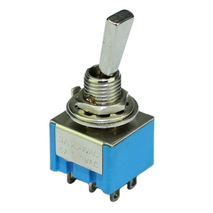 MTS-202-F1 Red Blue Base ON-ON Miniature Toggle Switch with 6 solder Terminals and Metal Flat Handle