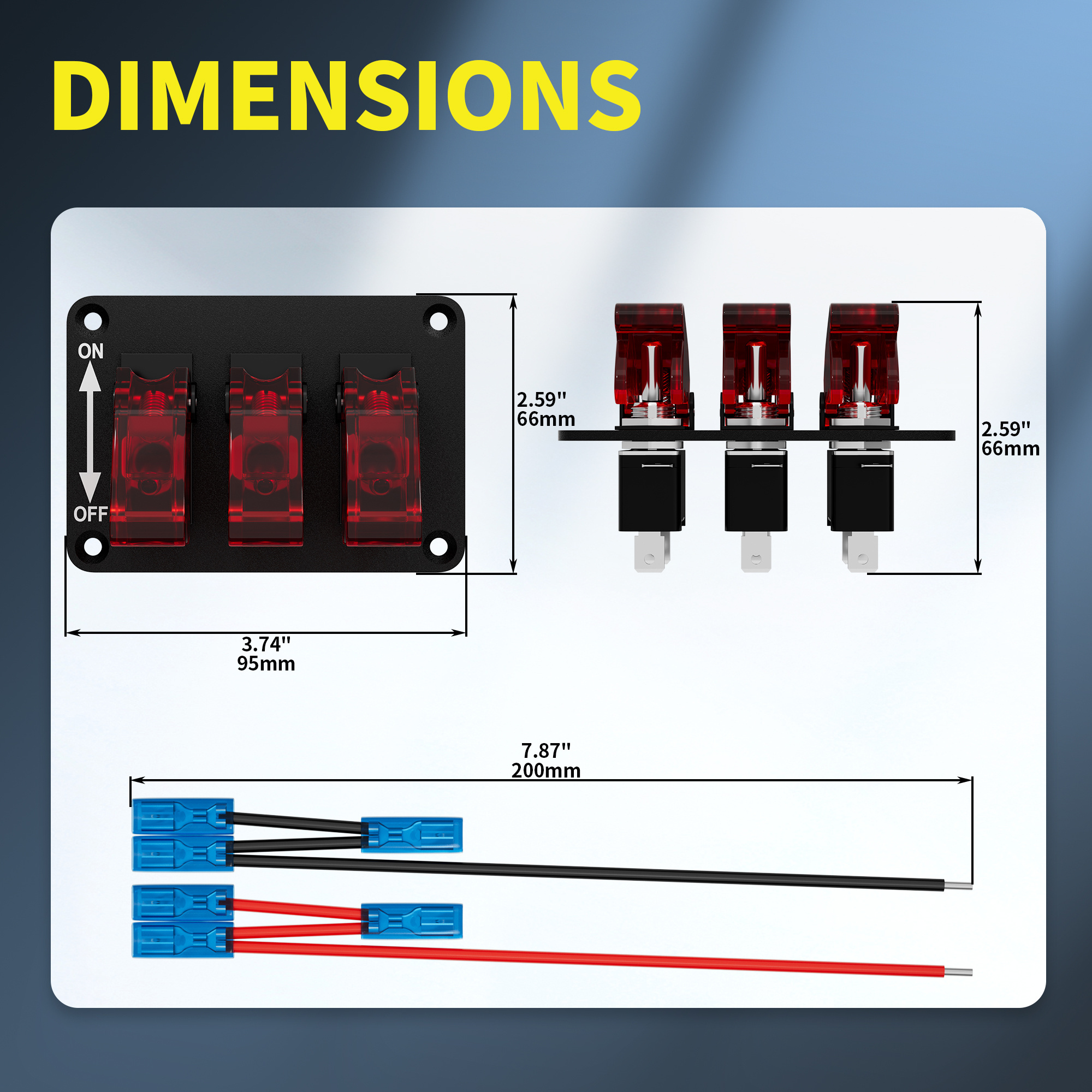 DIY 3 Gang LED Toggle Switches Panel  with Red Cover Wired 12V DC 20A ON-OFF Car Switch Panel Customization Support